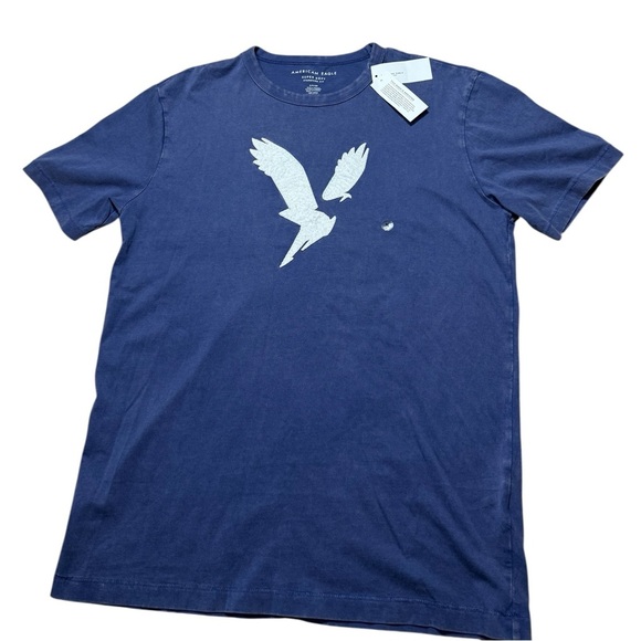 American Eagle NEW Mens S Super Soft Blue Distressed Logo Short Sleeve T-Shirt - Picture 5 of 6